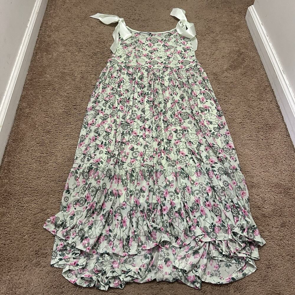 Hot Topic Mint Floral Clocks & Gears Midi Dress Size Medium Fairy Cottage Core